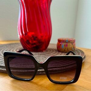 Black with Gold-Trimmed 52mm Sunglasses-NEW